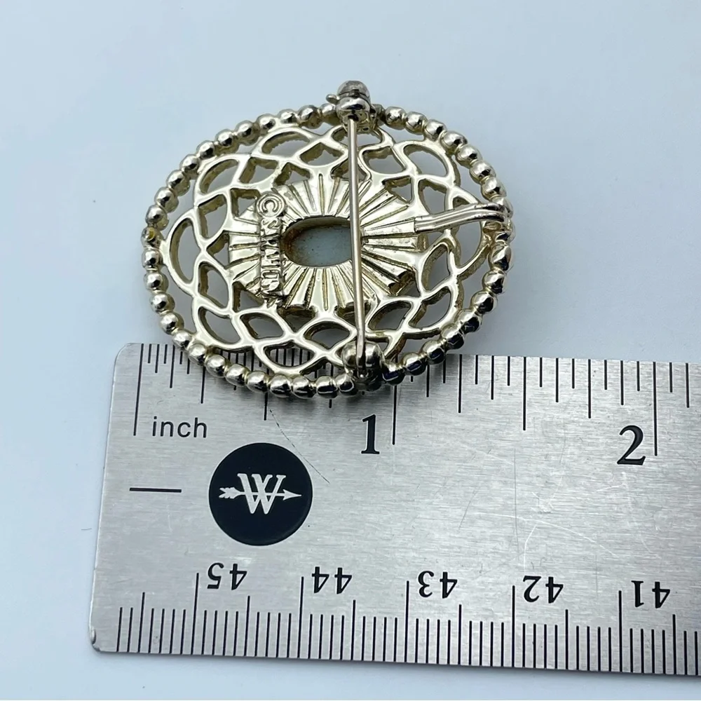 Vintage Sarah Coventry Gold Filigree Blue Cameo Brooch Pin Oval